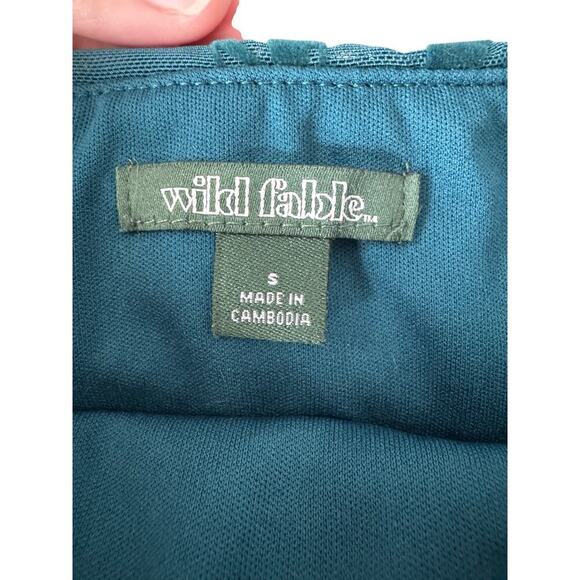 Wild Fable Green Velvet Floral Flocked Off Shoulder Long Sleeve Ruched Top Small - Picture 7 of 8